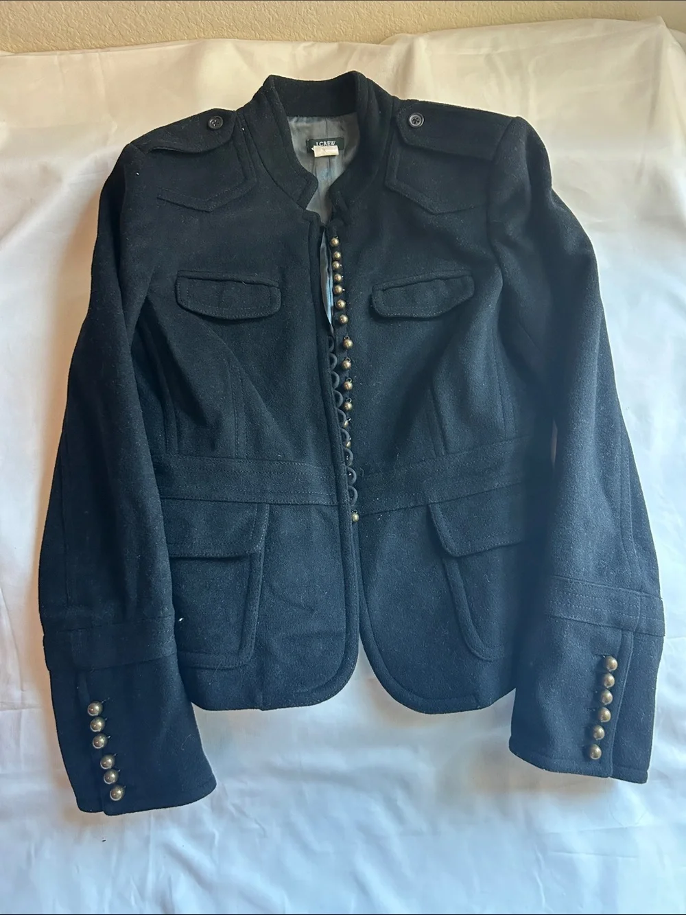 J. Crew Black Military-Inspired Wool Blazer with Brass Buttons